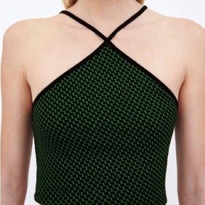 ZARA Green and Black Printed Grunge Halter Top